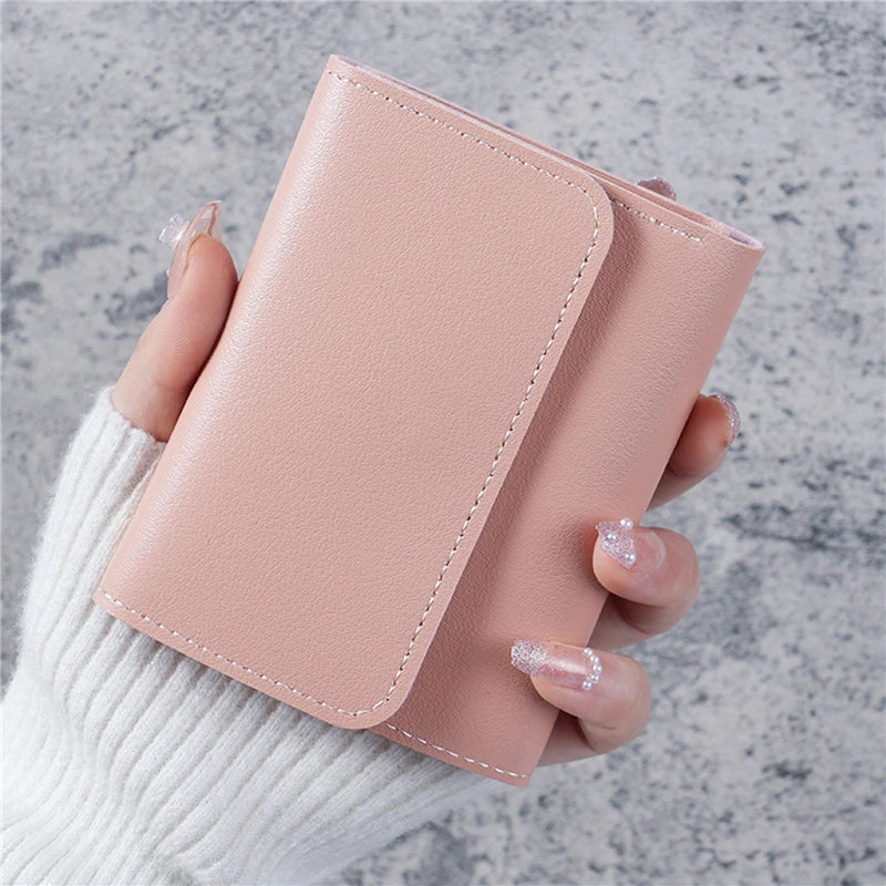 Portefeuille Femme Compact Rose - Mini Porte-Monnaie Cuir PU avec Fermoir et Compartiment Pièces