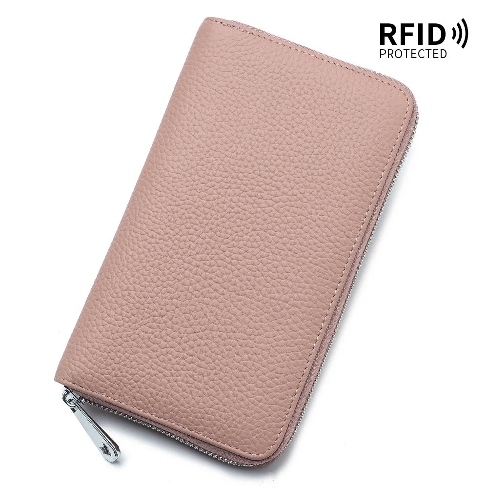 Portefeuille Femme Long Cuir Passeport Organisateur - Porte-Monnaie Clutch Bag Grande Capacité Rose