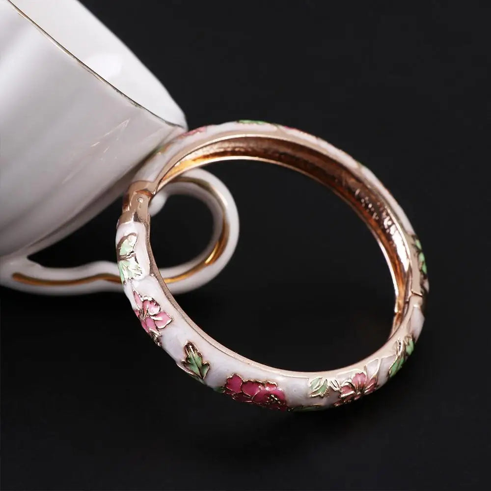 Bracelet Jonc Cloisonné Émaillé Pivoine – Artisanat Ethnique Classique