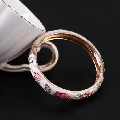 Bracelet Jonc Cloisonné Émaillé Pivoine – Artisanat Ethnique Classique