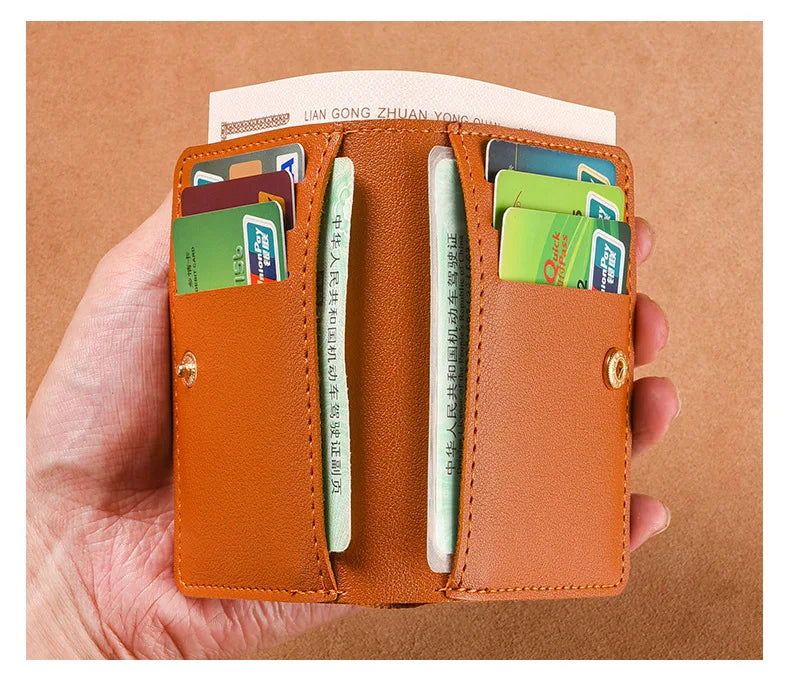 Portefeuille Pliable Cuir Souple avec Bouton - Petit Porte-Cartes Permis Simplifié