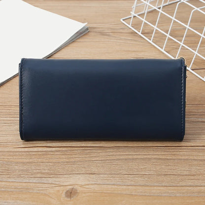 Portefeuille Femme Long Cuir PU Bleu Marine - Porte-Cartes Multifonction Pliable Clutch