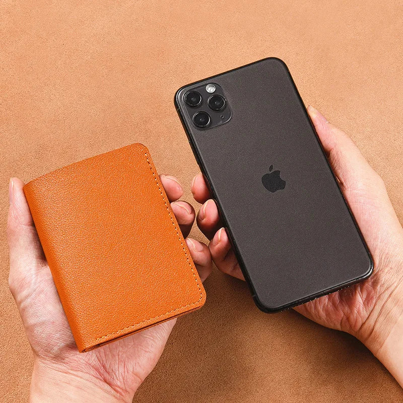 Portefeuille Pliable Cuir Souple avec Bouton - Petit Porte-Cartes Permis Simplifié