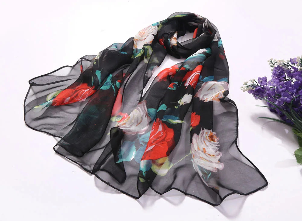 Foulard Écharpe Mousseline Georgette Rose Femme - Bandana Châle Été Protection Solaire Plage