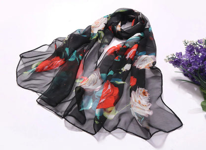 Foulard Écharpe Mousseline Georgette Rose Femme - Bandana Châle Été Protection Solaire Plage