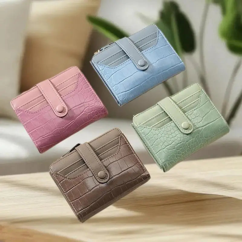 Portefeuille Femme Court Cuir PU Imprimé Crocodile Zippé - Porte-Carte Multi-Emplacements Imperméable Kaki