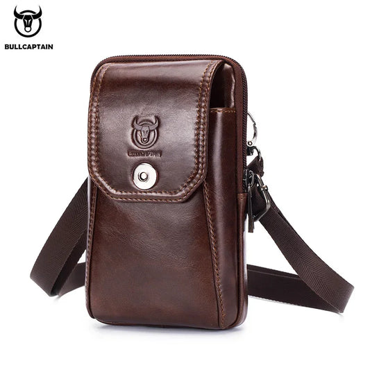 Sacoche Banane Cuir Homme BULLCAPTAIN - Sac Ceinture Poitrine Téléphone Multifonction