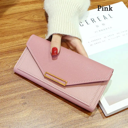 Portefeuille Femme Long Cuir PU Fermoir - Porte-Monnaie Clutch Téléphone 5 Couleurs Noir