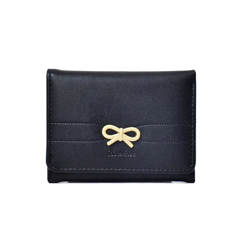 Portefeuille Femme Nœud Mignon Tri-Fold - Wallet Étudiant Porte-Cartes Porte-Monnaie Noir