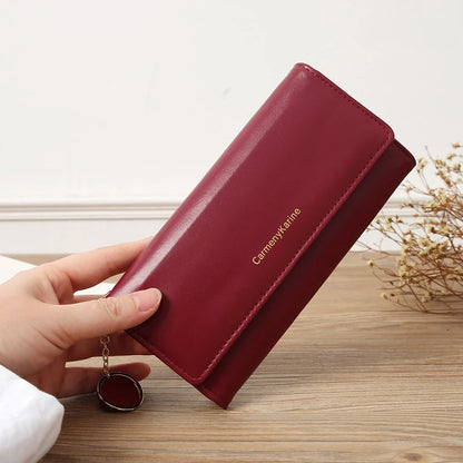 Portefeuille Femme Long Cuir PU Bleu Marine - Porte-Cartes Multifonction Pliable Clutch