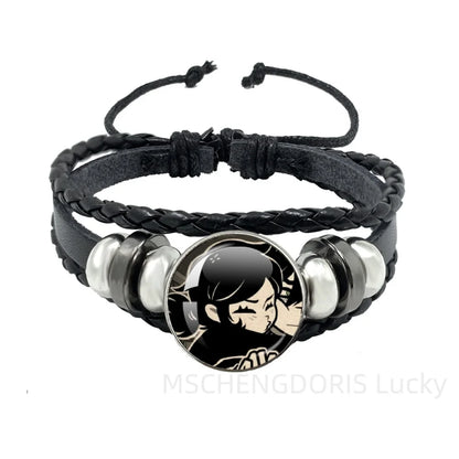 Bracelet Gaming Coffin Andy Leyley – Cuir Multicouche Tressé Noir Unisexe