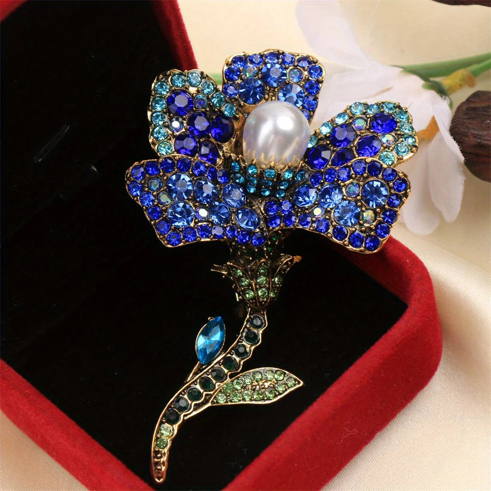 Broche Roses Bleues Baroque Luxueuse – Pin's Fleurs Élégant Unisexe Mariage