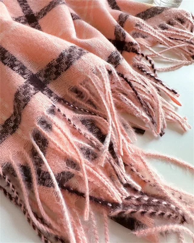 Women's Cashmere Scarf - Warm Checkered Shawl for Winter