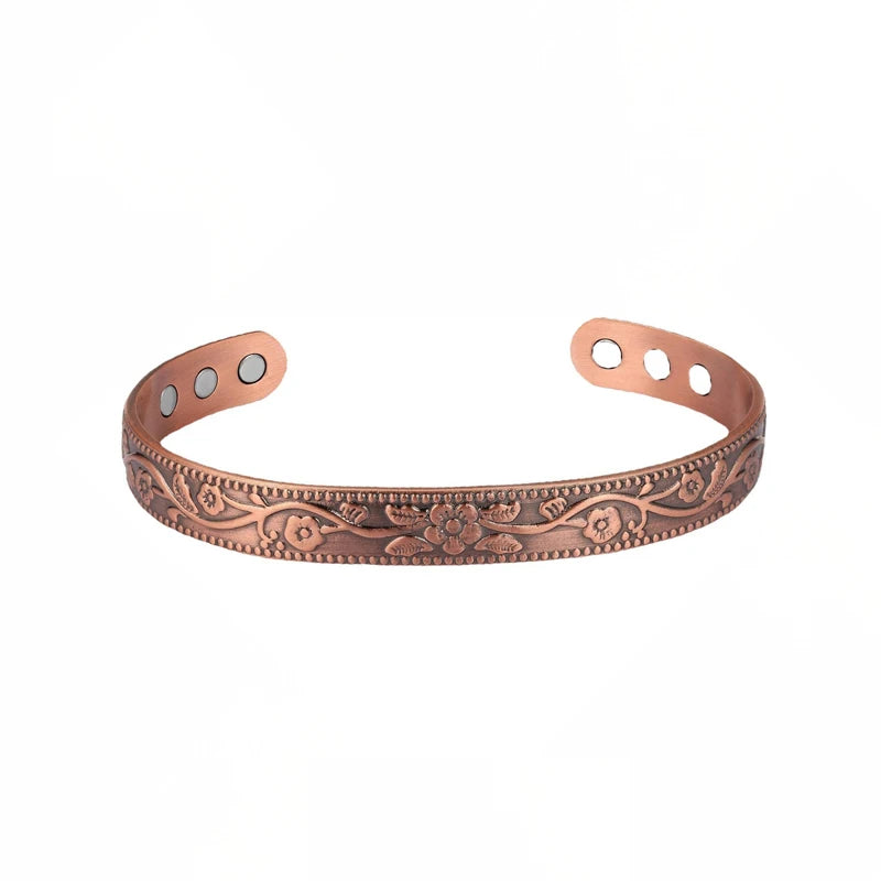 Set Bague & Bracelet Manchette Cuivre Magnétique Fleur – Ultra-Léger Unisexe Ajustable