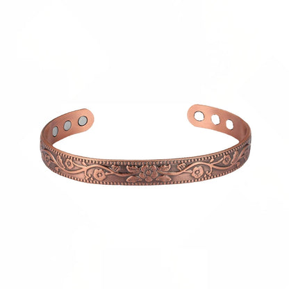 Set Bague & Bracelet Manchette Cuivre Magnétique Fleur – Ultra-Léger Unisexe Ajustable