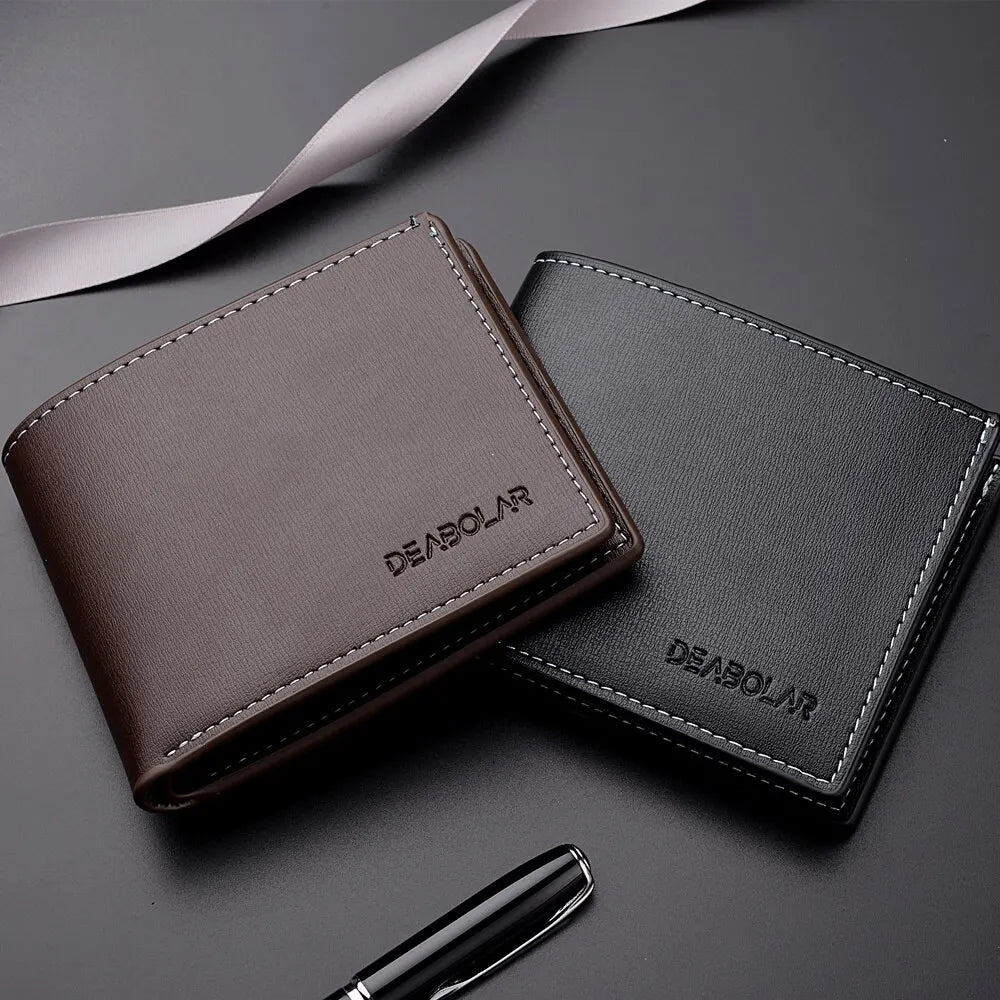 Portefeuille Homme Cuir PU Court Slim - Porte-Cartes Pliable Jeune Homme