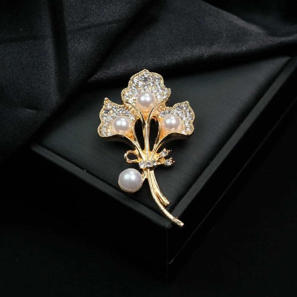 Broche Cœur Amour Perle Fleur Tulipe Luxe – Pin's Corsage Alliage Élégant Mariage Femme