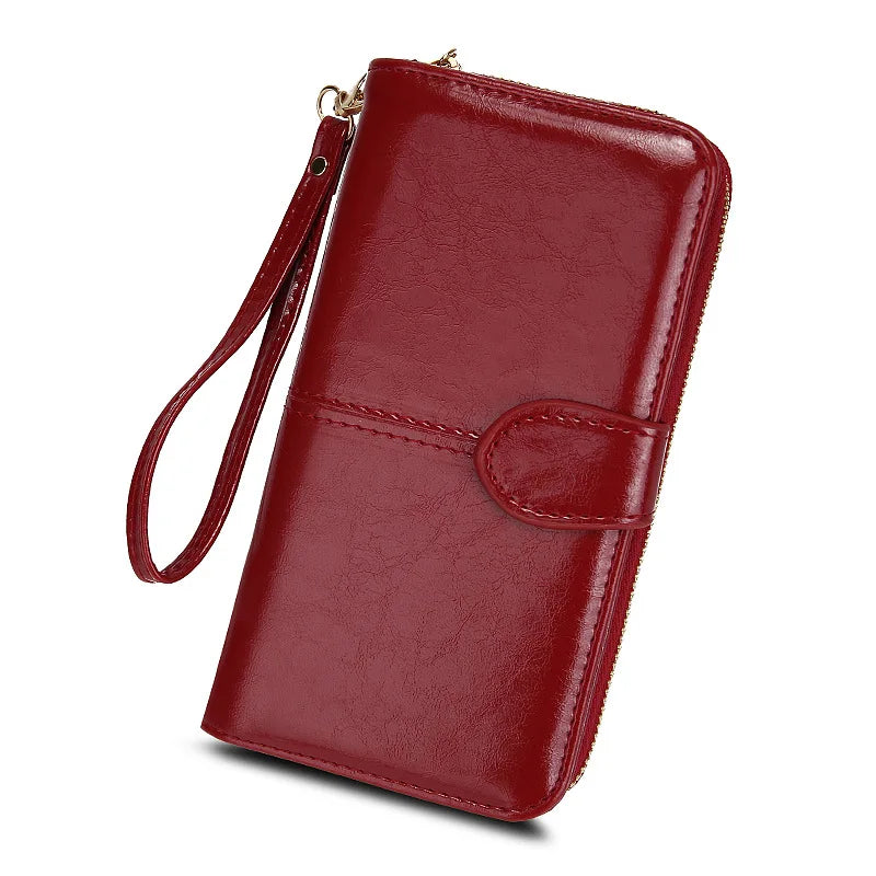 Portefeuille Pochette Femme Cuir PU Vintage Grande Capacité - Porte-Monnaie Téléphone avec Dragonne