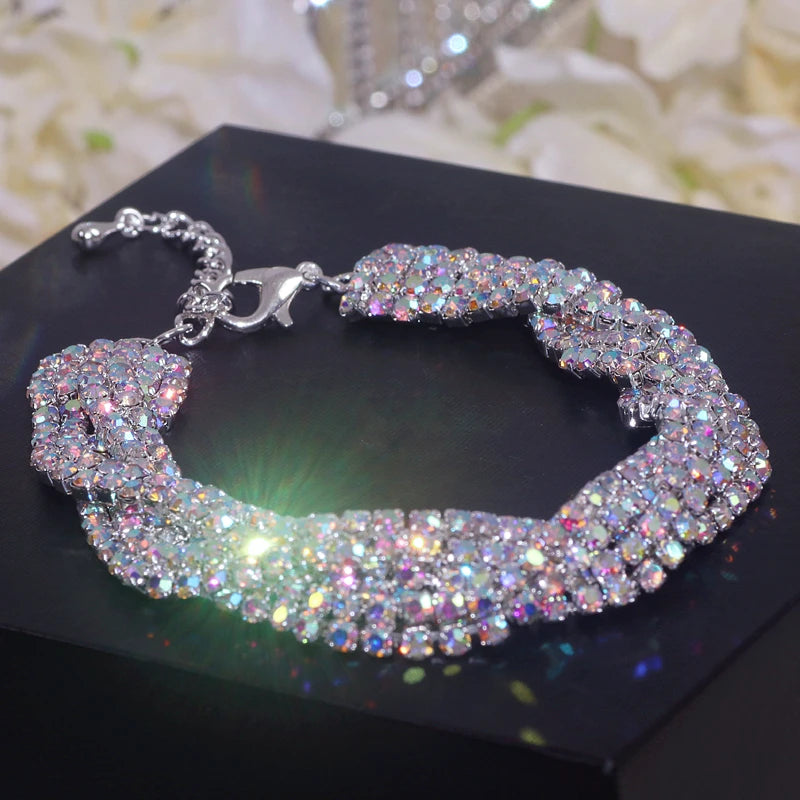 Bracelet Luxe Strass Colorés Ajustable – Charm Argenté Mariage