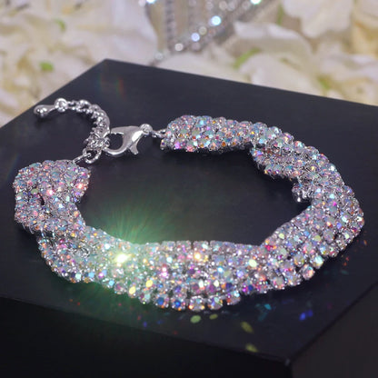 Bracelet Luxe Strass Colorés Ajustable – Charm Argenté Mariage