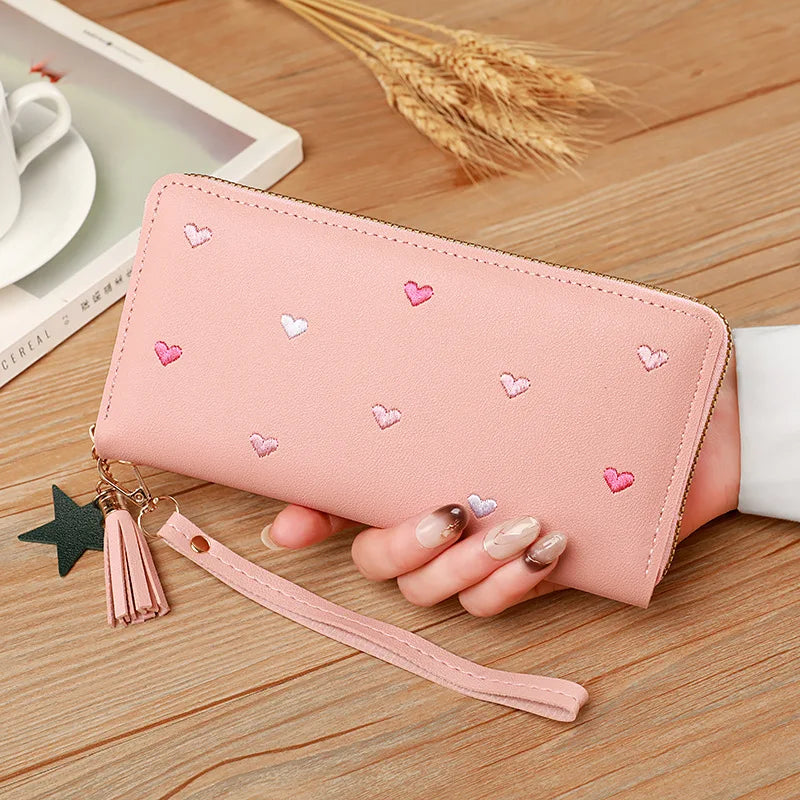 Portefeuille Femme Long Cœur Luxe - Clutch Wallet Porte-Cartes Téléphone Vert