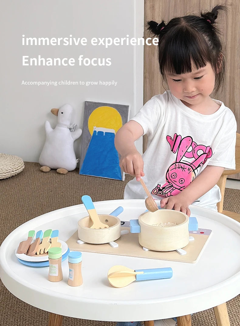 Cuisine Jouet en Bois pour Enfants - Set Complet avec Casseroles, Poêles et Ustensiles 3-6 Ans