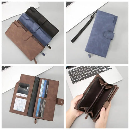 Portefeuille Long Homme Femme Cuir PU Grande Capacité - Business Clutch Téléphone Fermoir Bleu