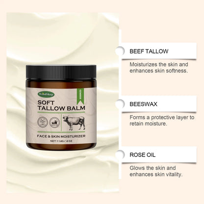 Crème Hydratante Suif de Bœuf 114g - Visage Corps Nourrissante Peau Sèche Grass-Fed Naturel Toutes Saisons