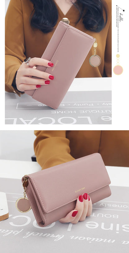 Portefeuille Femme Long Trifold Cuir - Pochette Porte-Cartes avec Lettres