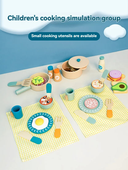 Cuisine Jouet en Bois Éducatif - Set Complet Casseroles et Aliments pour Jeu de Rôle 3-6 Ans