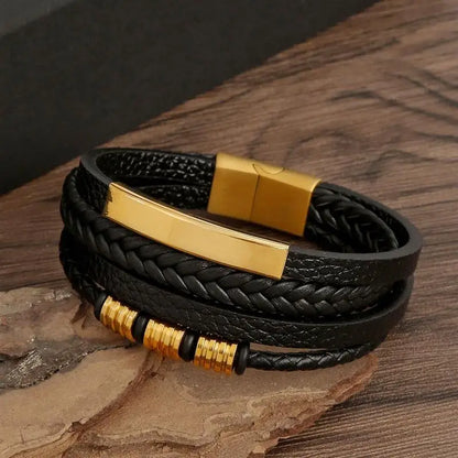 Bracelet en Cuir Tissé Main Multi-Couches pour Homme - Combinaison Classique Punk
