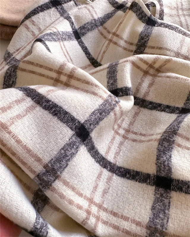 Women's Cashmere Scarf - Warm Checkered Shawl for Winter