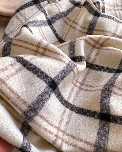 Women's Cashmere Scarf - Warm Checkered Shawl for Winter