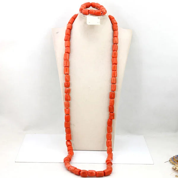 Ensemble Bijoux Perles Corail Naturel – Parure Marié Africain Orange