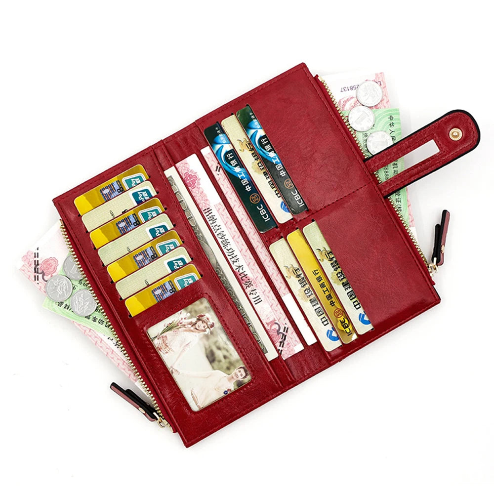 Portefeuille Long Femme Cuir PU Grande Capacité - Porte-Cartes Fermeture Éclair Fashion