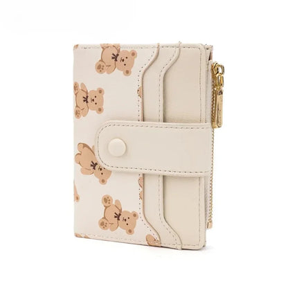 Portefeuille Femme Court Ourson Mignon - Bifold Cuir PU Porte-Cartes Zipper Bleu