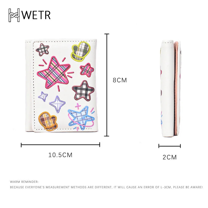 Portefeuille Femme Court Broderie Étoile Hasp - Porte-Monnaie Cute Pliable Porte-Carte Clutch Petit