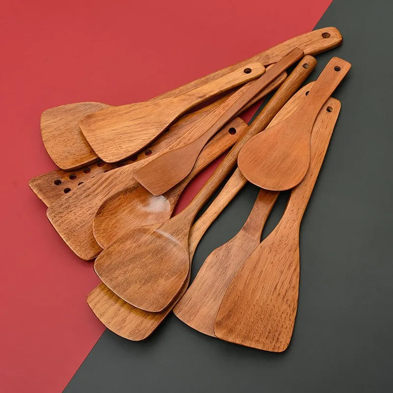 Ustensiles de Cuisine en Bois Naturel - Cuillères et Spatules Écologiques