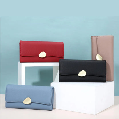 Portefeuille Femme Long Cuir Simple Fashion - Porte-Carte Crédit Porte-Chéquier Rouge Kaki Élégant