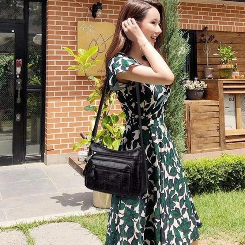 Sac Bandoulière Femme Cuir PU Multi-Poches - Sac à Main Crossbody Élégant