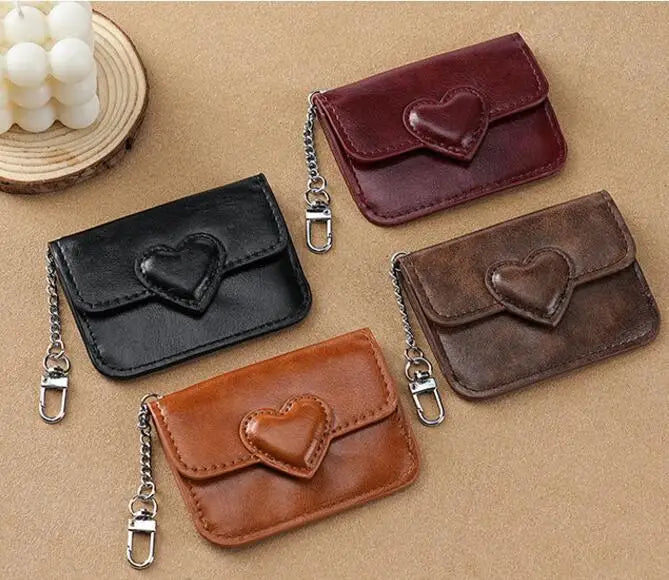 Portefeuille Femme Cuir PU Cœur - Porte-Cartes Anti-Magnétique Voyage Monnaie