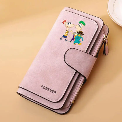Portefeuille Long Phineas et Ferb Cuir PU - 15 Porte-Cartes Zip pour Enfants