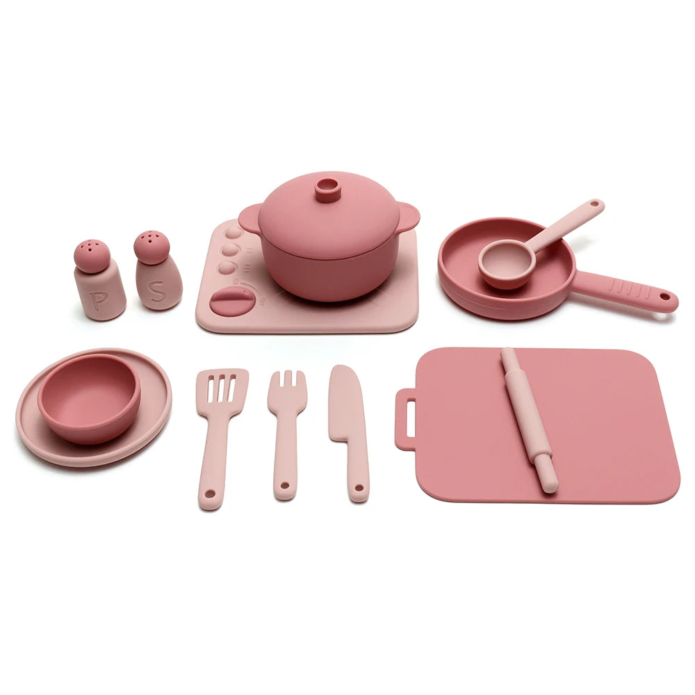 Set Cuisine Silicone 13 Pièces - Jouet Éducatif Jeu de Rôle pour Enfants 3-12 Ans
