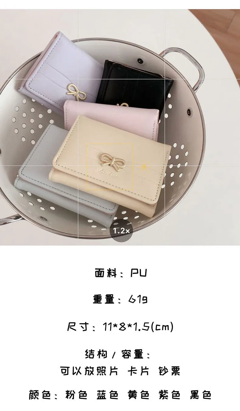Portefeuille Femme Nœud Mignon Tri-Fold - Wallet Étudiant Porte-Cartes Porte-Monnaie Noir