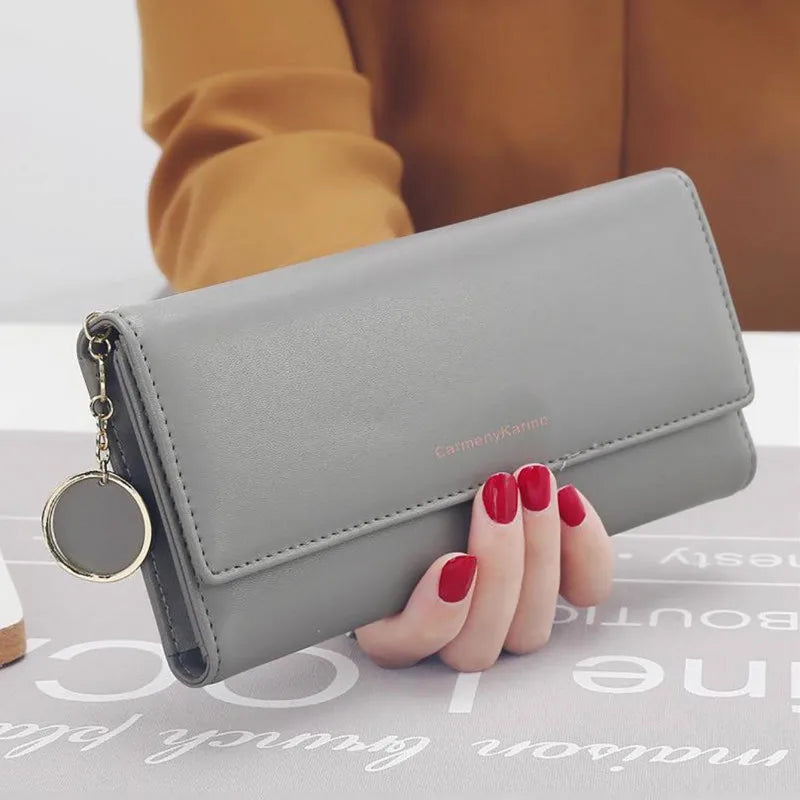 Portefeuille Femme Long Cuir PU Bleu Marine - Porte-Cartes Multifonction Pliable Clutch