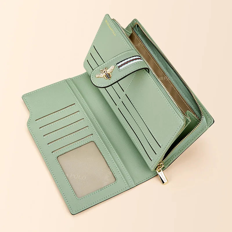 Portefeuille Femme Long Personnalisé Porte-Carte - Sac à Main Multifonction Téléphone Vert Tendance