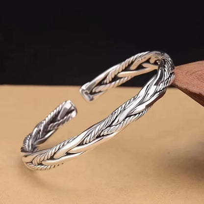 Bracelet Torsadé Argent Antique – Manchette Ouverte Ajustable Unisexe
