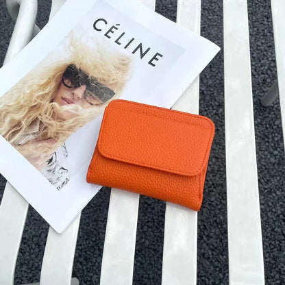 Portefeuille Femme Cuir Véritable Pliable Simple - Porte-Monnaie Multifonction Coin Bag Petit Money Bag