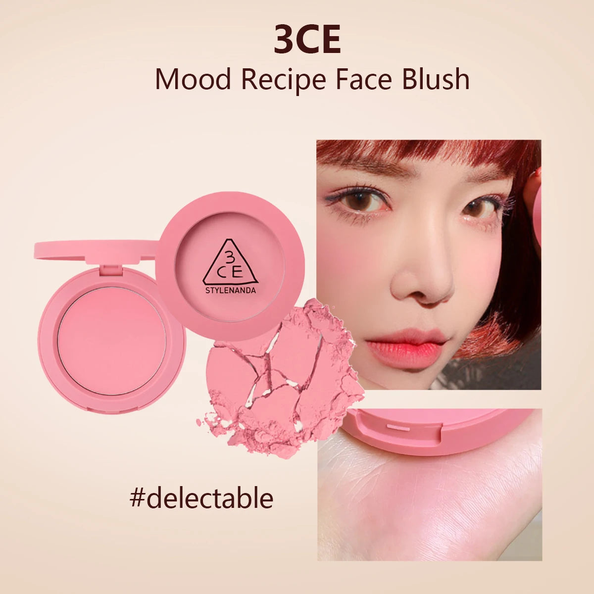 Blush 3CE Mood Recipe Delectable - Poudre Soyeuse Modulable Pigmentation Naturelle Longue Tenue K-Beauty