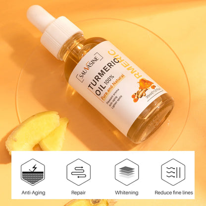 Huile Curcuma 100% Pure 10ml - Sérum Anti-Âge Rides Éclaircissant Taches Brunes Ridules Visage Femme